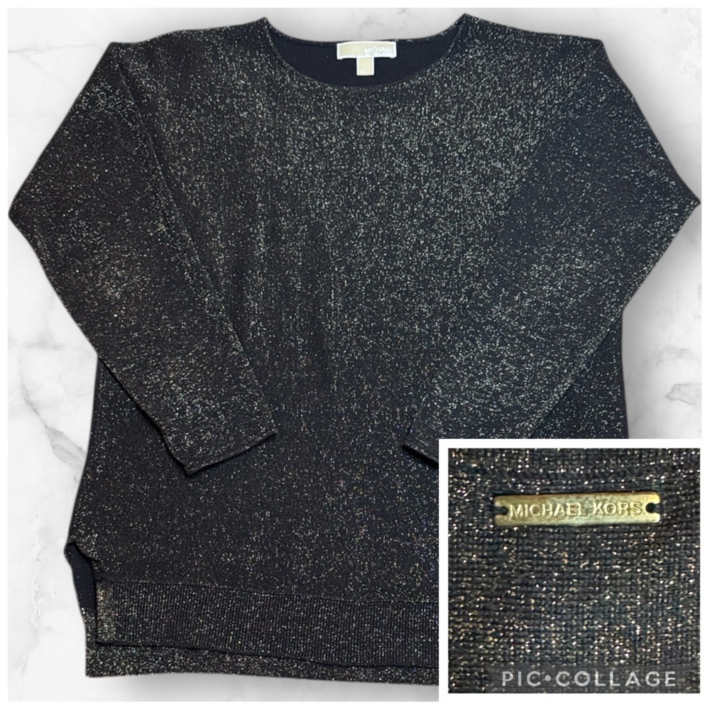 Michael Kors Black Gold Sparkle Crew Neck Sweater sz L